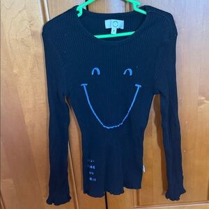 Black Long Sleeve Kids Tee with Smiley Face